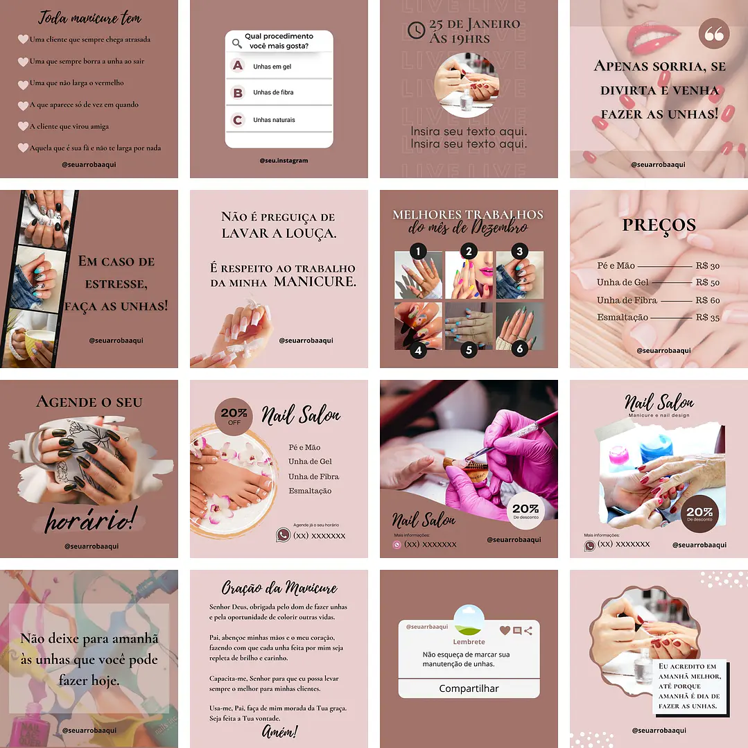 Pack Canva Manicure e Pedicure Templates Editáveis 100 Artes + Bônus 5