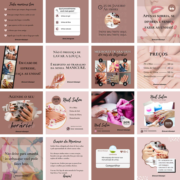 Pack Canva Manicure e Pedicure Templates Editáveis 100 Artes + Bônus 5