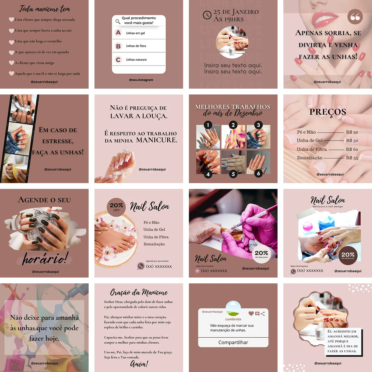 Pack Canva Manicure e Pedicure Templates Editáveis 100 Artes + Bônus 5