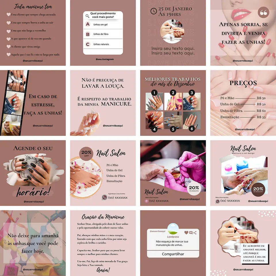 Pack Canva Manicure e Pedicure Templates Editáveis 100 Artes + Bônus 5