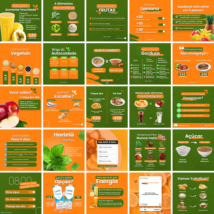 Pack Canva Nutricionista Nutrição 2.0 Templates Editáveis 50 Artes + Bônus 1