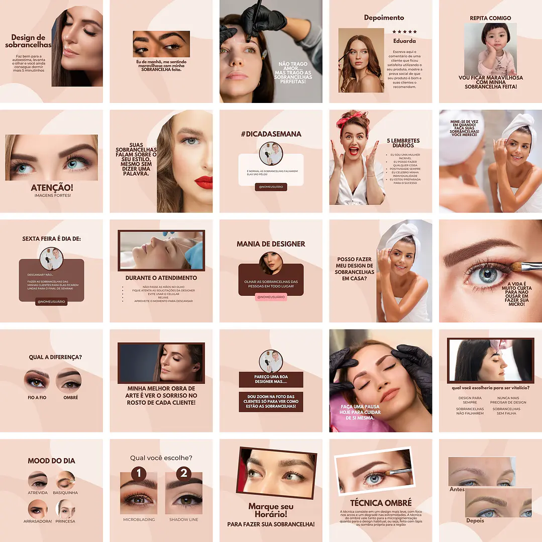 Pack Canva Designer de Sobrancelhas Templates Editáveis 200 Artes + Bônus 1