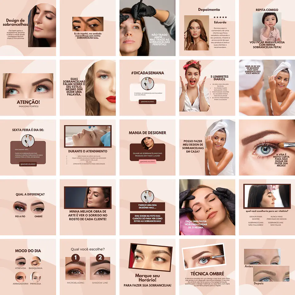 Pack Canva Designer de Sobrancelhas Templates Editáveis 200 Artes + Bônus 1