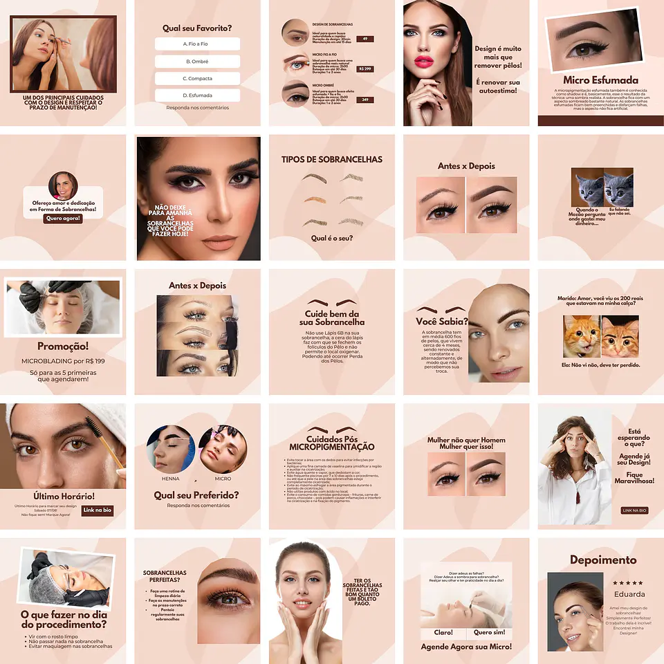 Pack Canva Designer de Sobrancelhas Templates Editáveis 200 Artes + Bônus 2