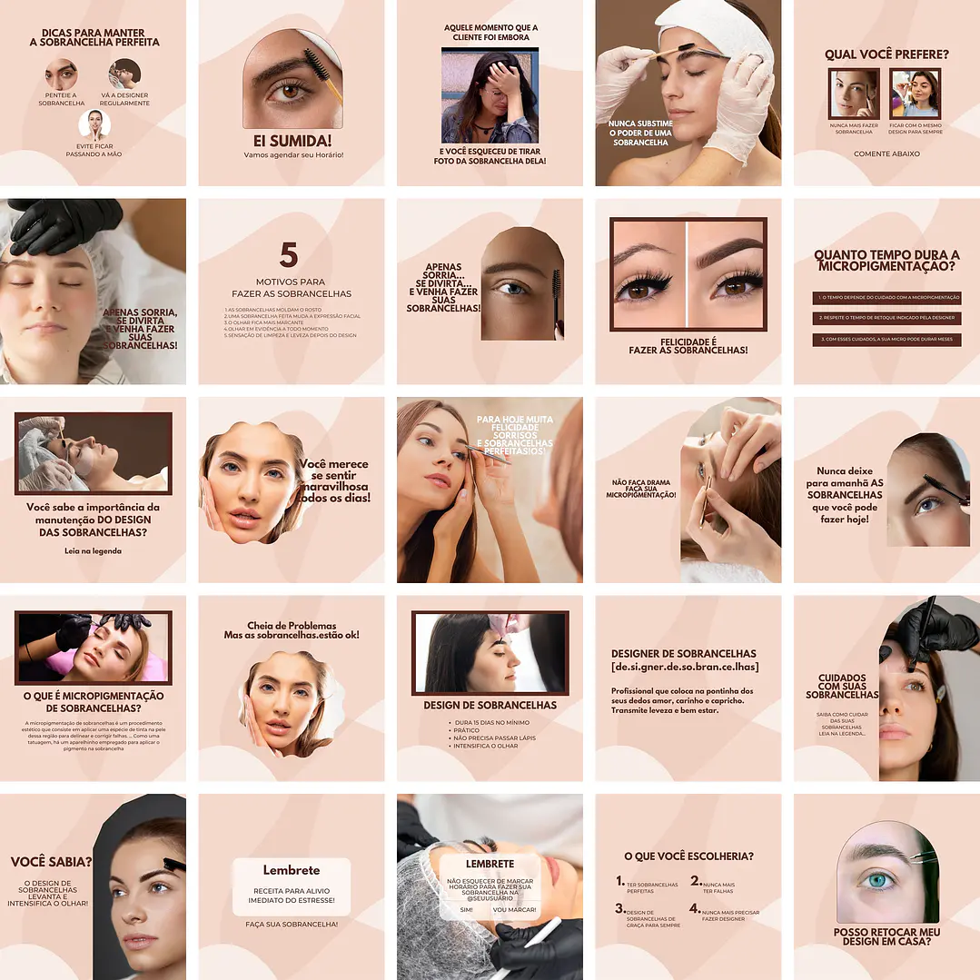 Pack Canva Designer de Sobrancelhas Templates Editáveis 200 Artes + Bônus 3