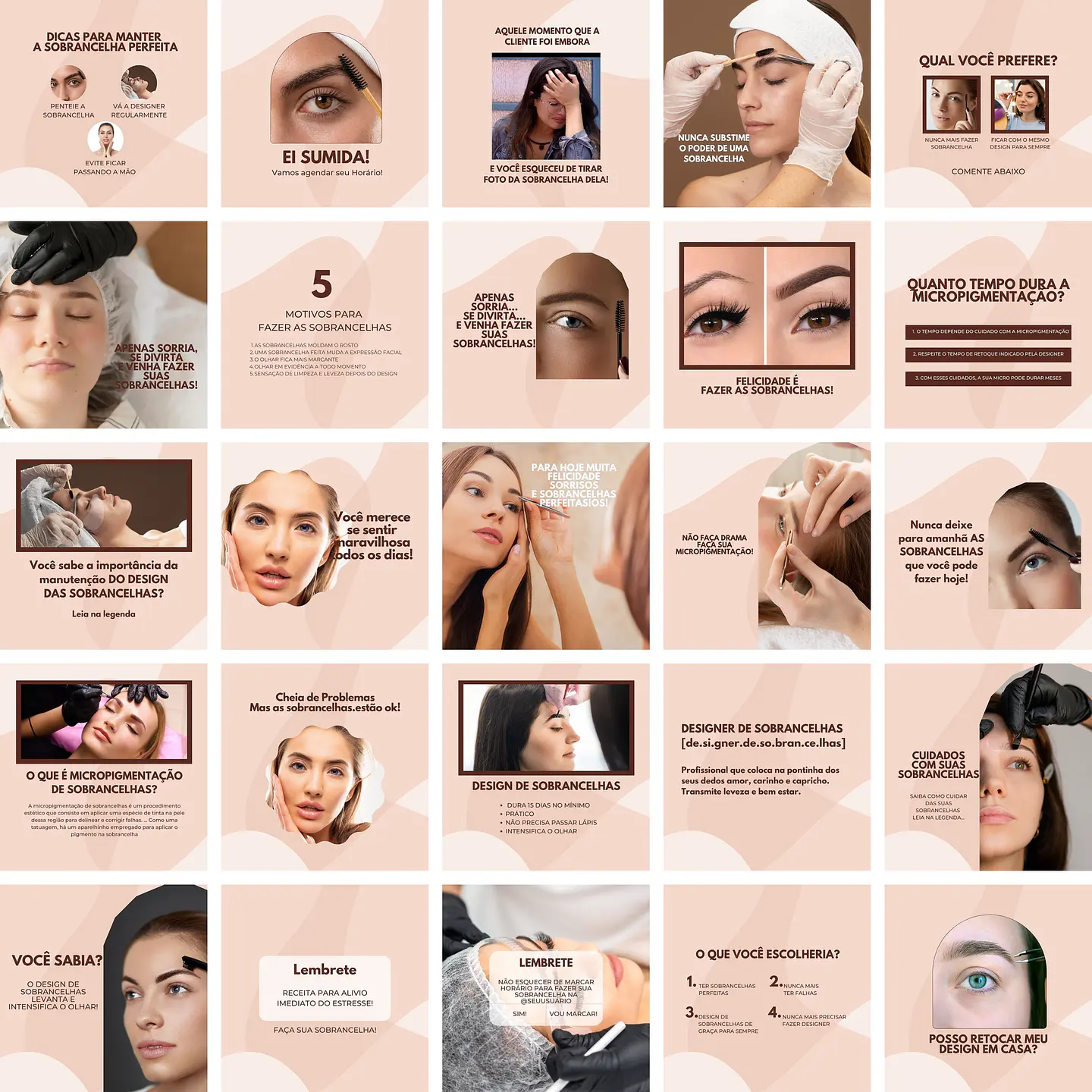 Pack Canva Designer de Sobrancelhas Templates Editáveis 200 Artes + Bônus 3