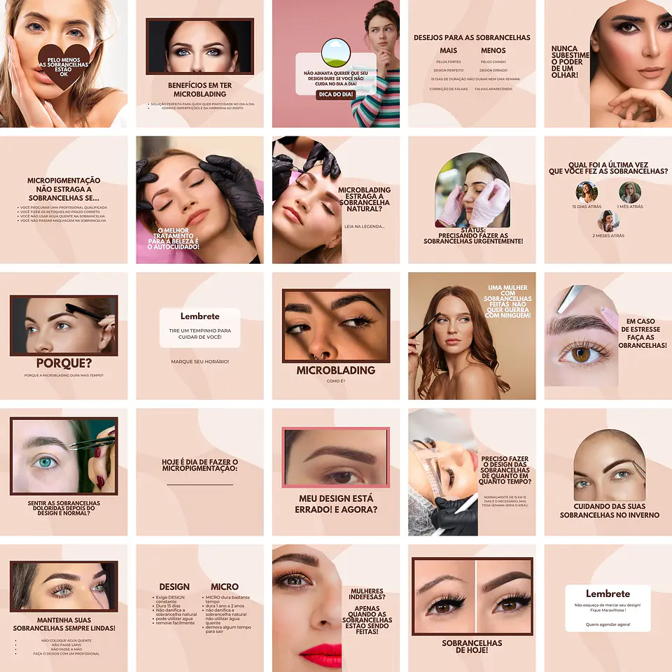 Pack Canva Designer de Sobrancelhas Templates Editáveis 200 Artes + Bônus 4