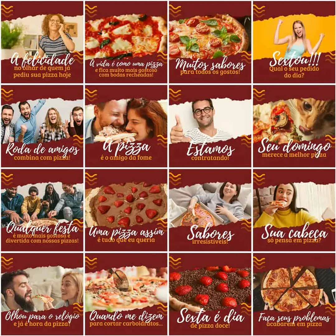Pack Canva Pizzaria Pizza Templates Editáveis 200 Artes + Legendas 1
