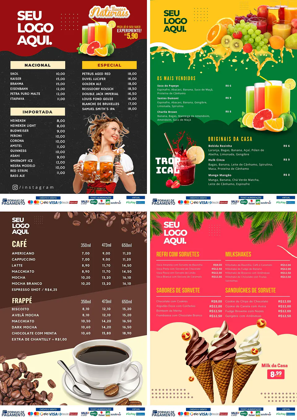 Pack Canva Cardápios Menus Templates Editáveis 10 Artes 1