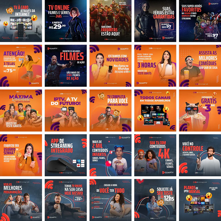 Pack Canva IPTV TV Assinatura Templates Editáveis 60 Artes + Bônus 1