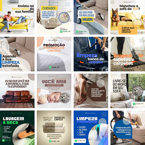 Pack Canva Limpeza de Estofados Templates Editáveis 30 Artes + Bônus