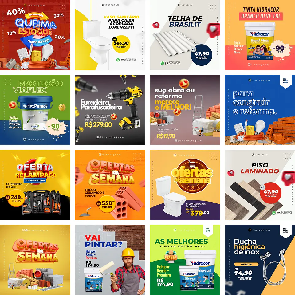 Pack Canva Materiais de Construção Templates Editáveis 90 Artes + Bônus 6