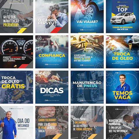 Pack Canva Oficina Mecânica Mecânico Templates Editáveis 40 Artes + Bônus
