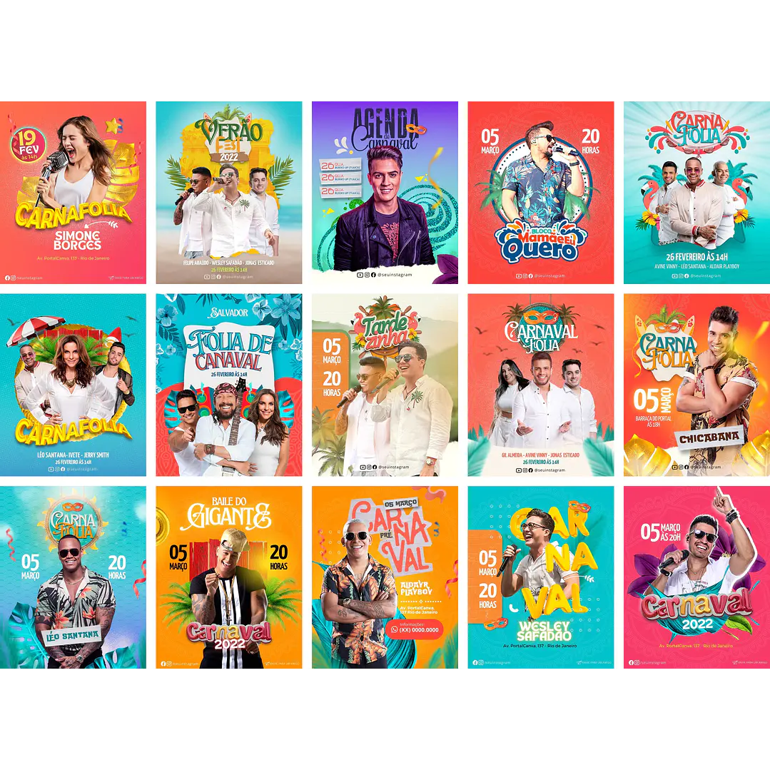 Pack Canva Carnaval Templates Editáveis 24 Artes + Bônus 1