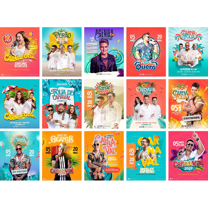 Pack Canva Carnaval Templates Editáveis 24 Artes + Bônus 1