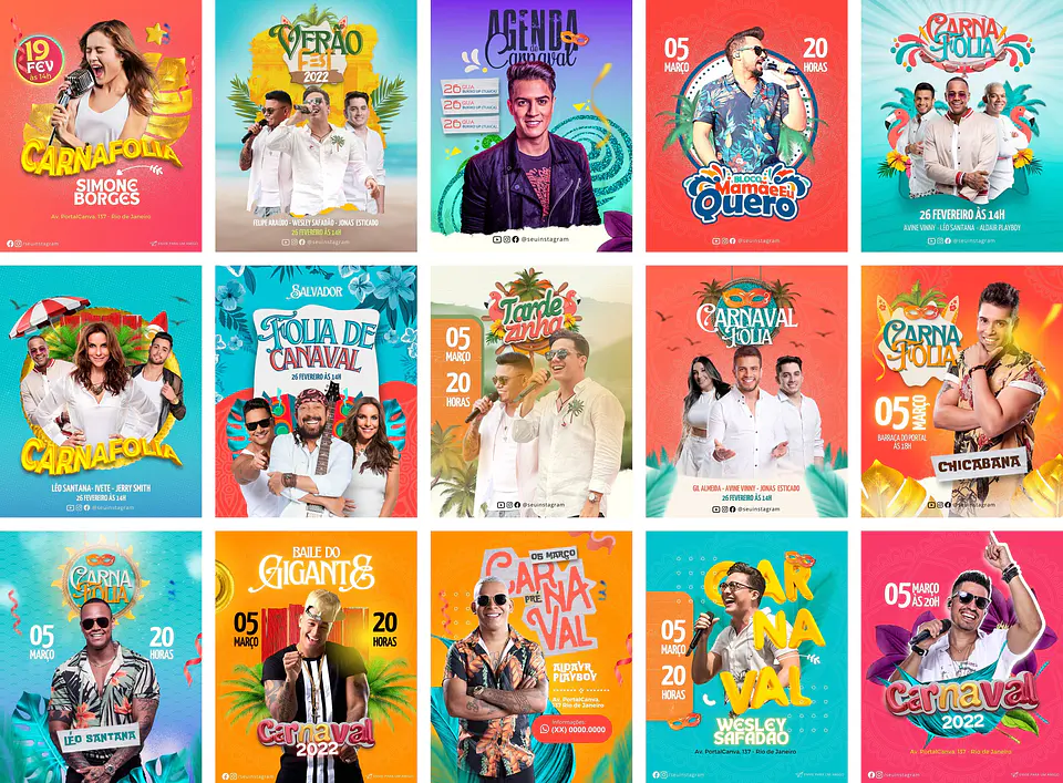 Pack Canva Carnaval Templates Editáveis 24 Artes + Bônus 1