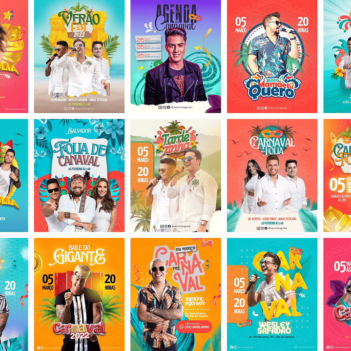 Pack Canva Carnaval Templates Editáveis 60 Artes + Bônus 4