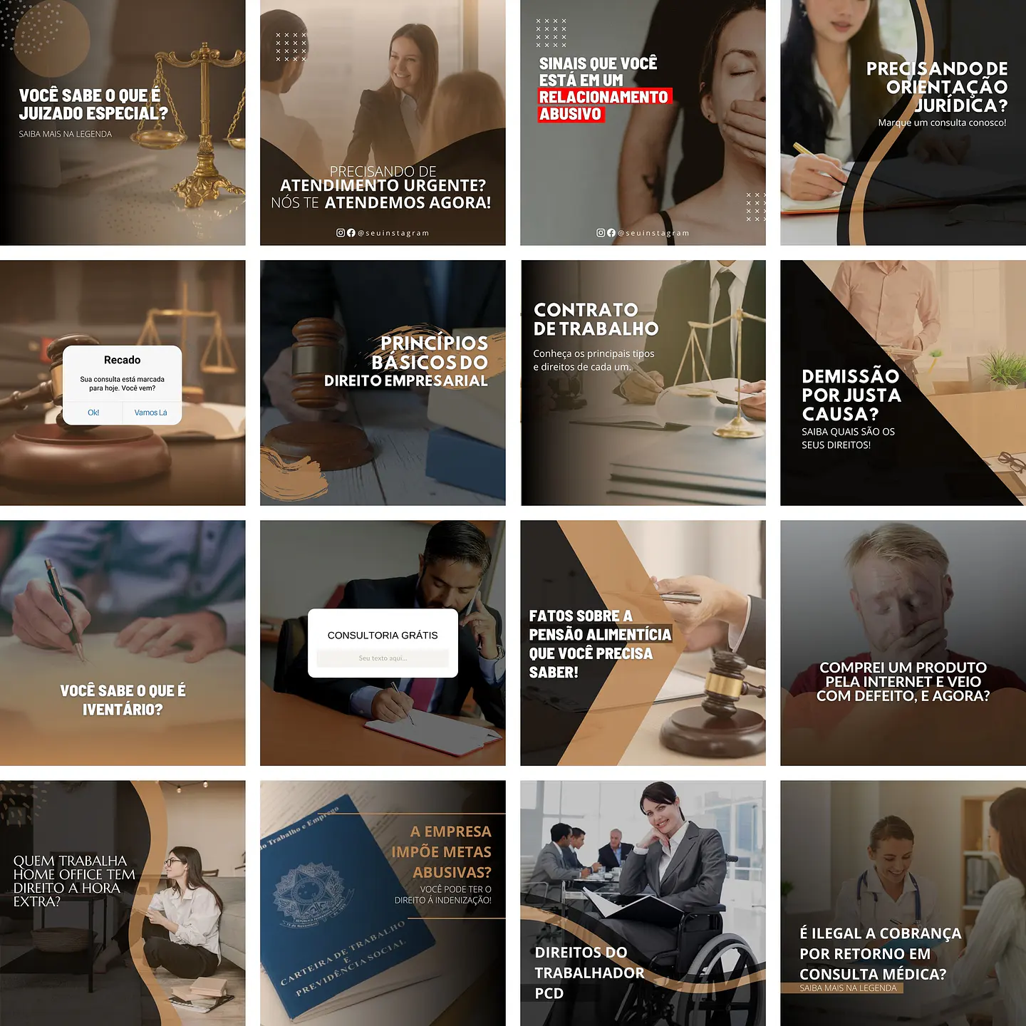 Pack Canva Advogados Templates Editáveis 40 Artes + Bônus 2