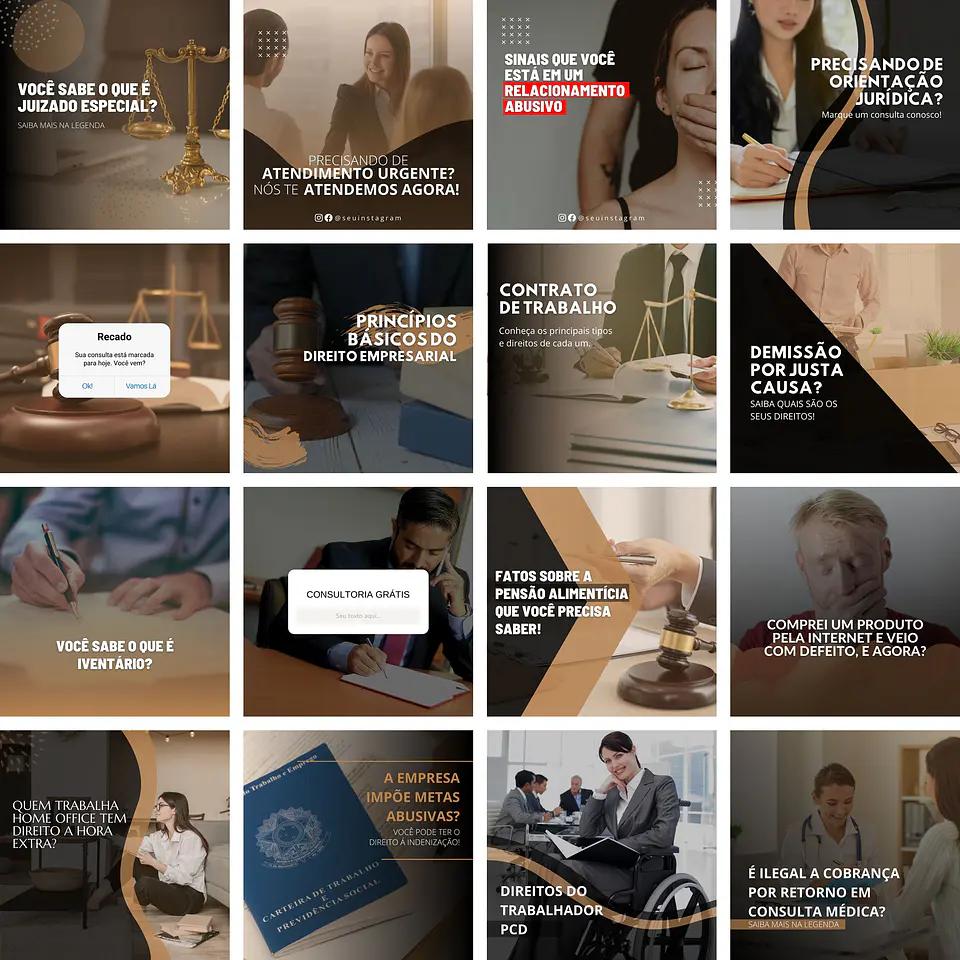 Pack Canva Advogados Templates Editáveis 40 Artes + Bônus 2