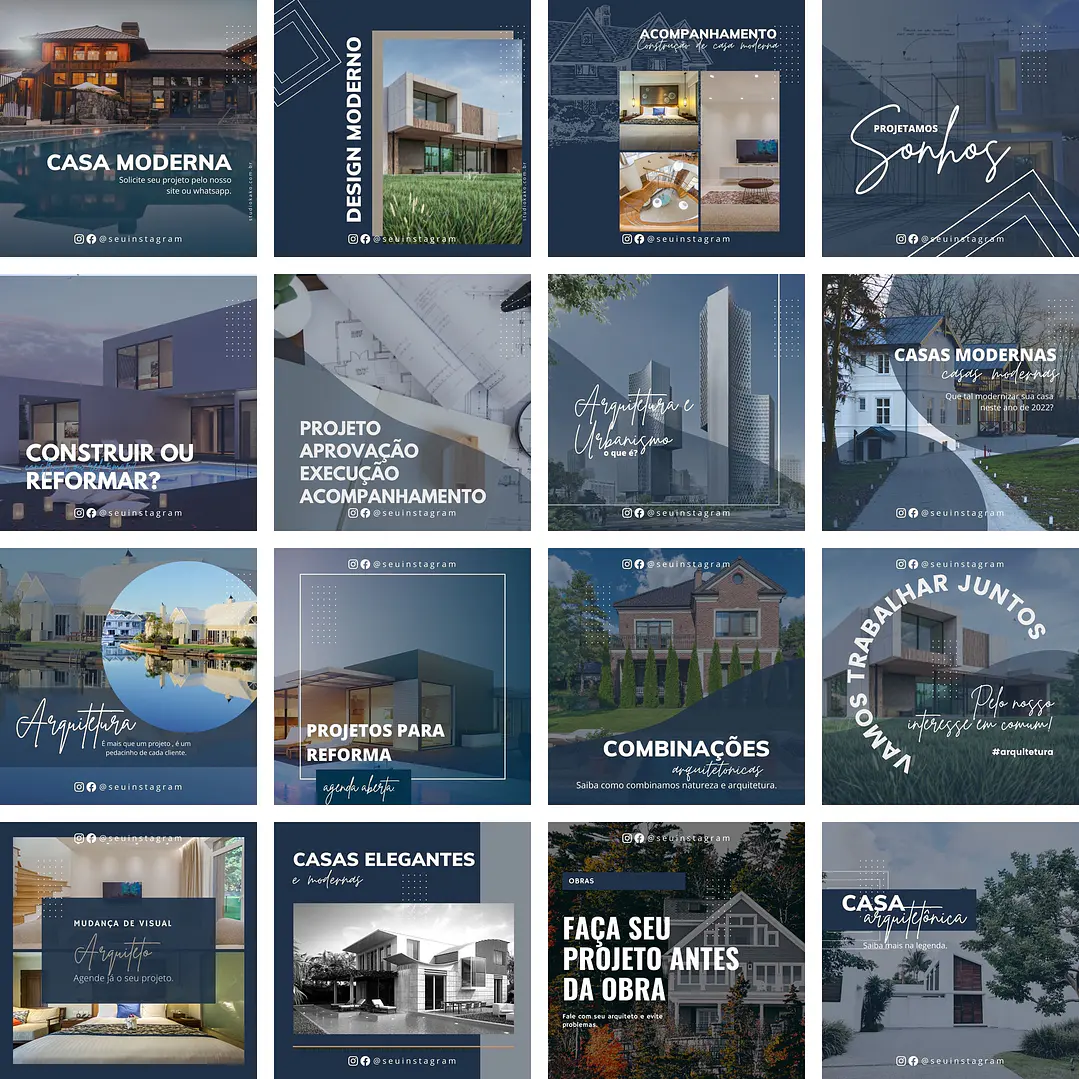 Pack Canva Arquitetura Arquitetos Templates Editáveis 30 Artes + Bônus 1