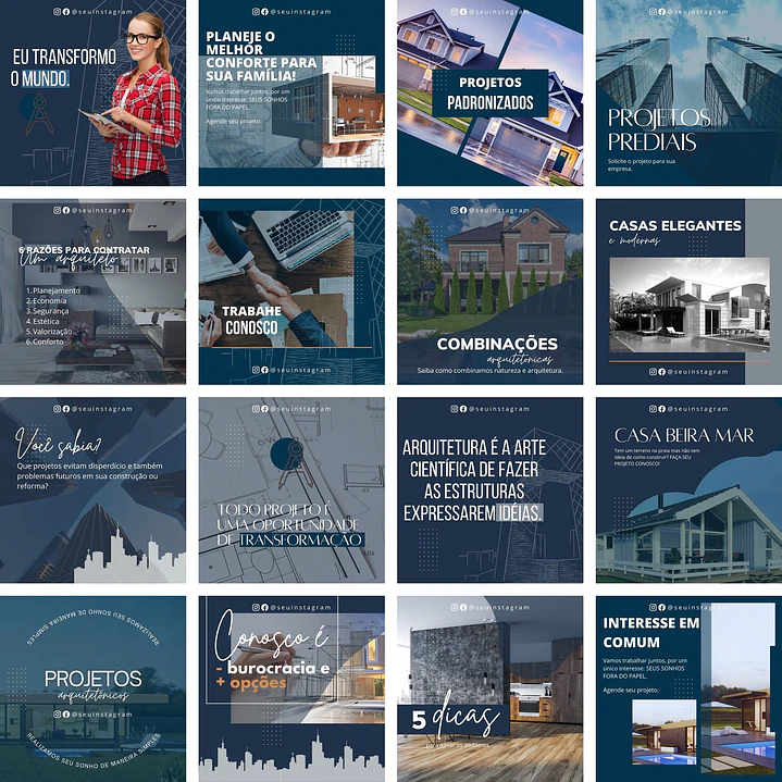 Pack Canva Arquitetura Arquitetos Templates Editáveis 30 Artes + Bônus 2