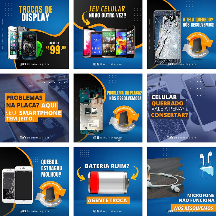 Pack Canva Assistências Técnicas de Celular Templates Editáveis 25 Artes + Bônus 3