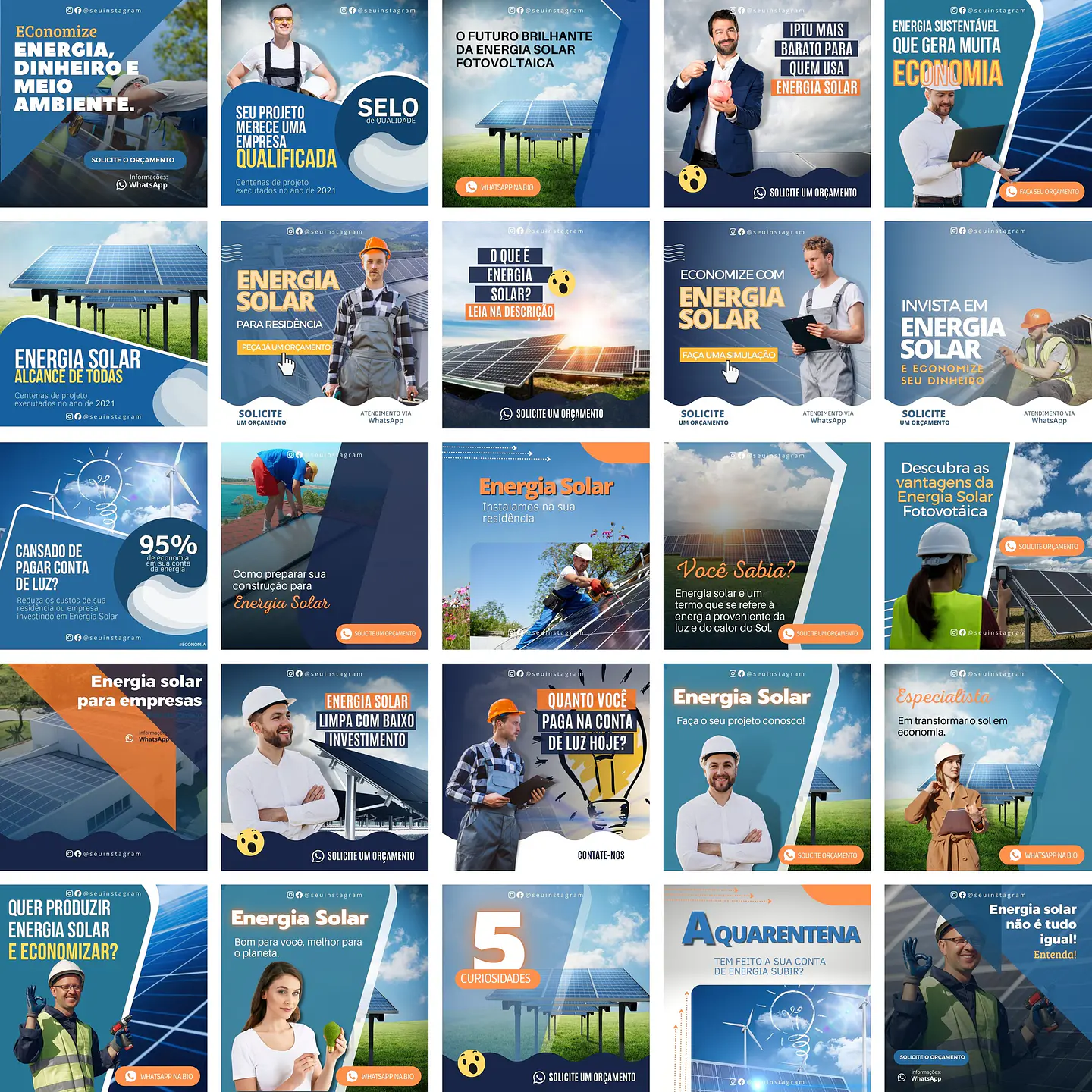 Pack Canva Energia Solar Templates Editáveis 25 Artes + Bônus 1