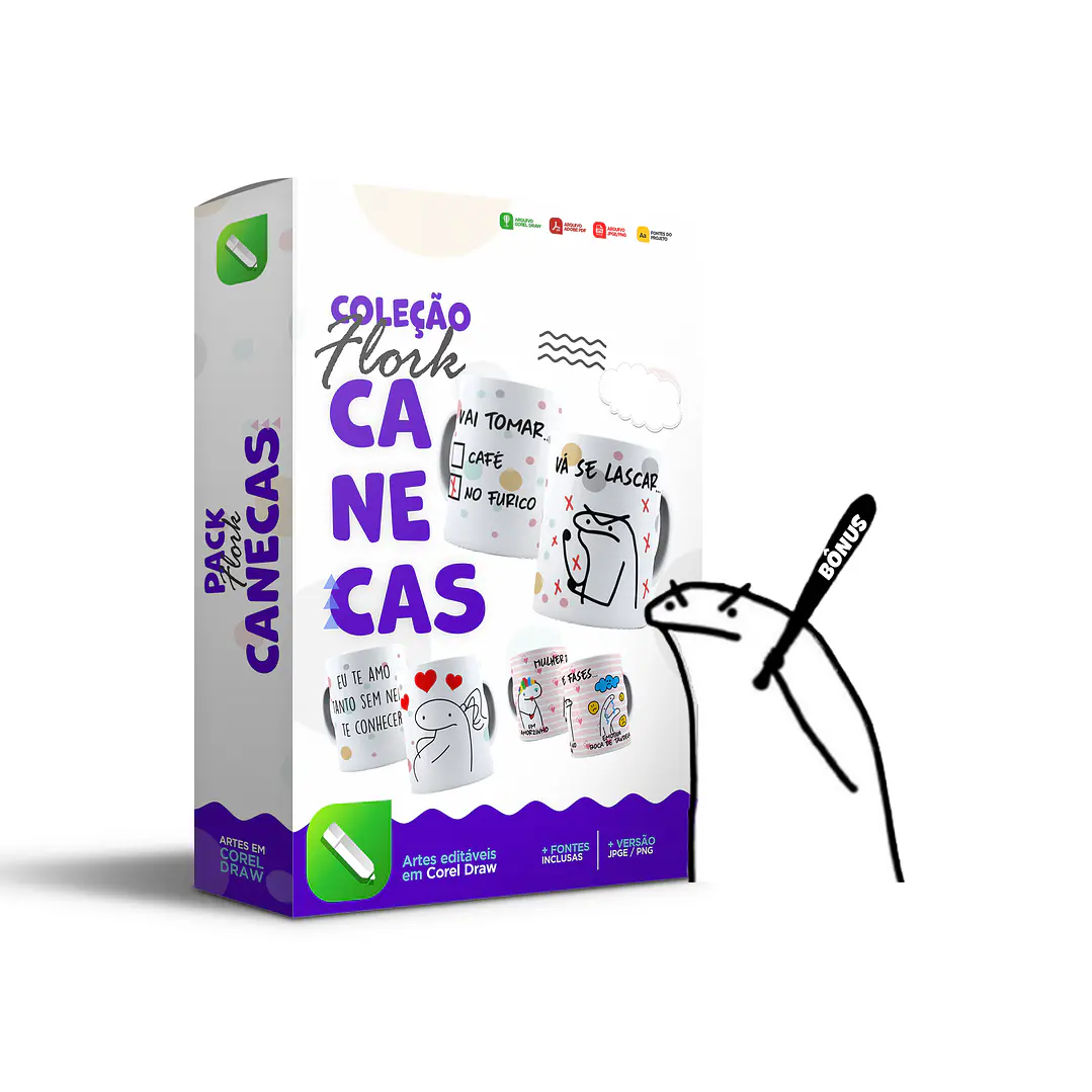 110 Artes Caneca Flork Editável em Corel Draw + Png 1