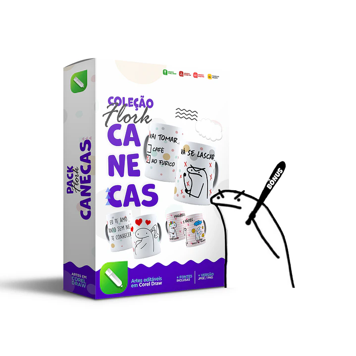 110 Artes Caneca Flork Editável em Corel Draw + Png 1