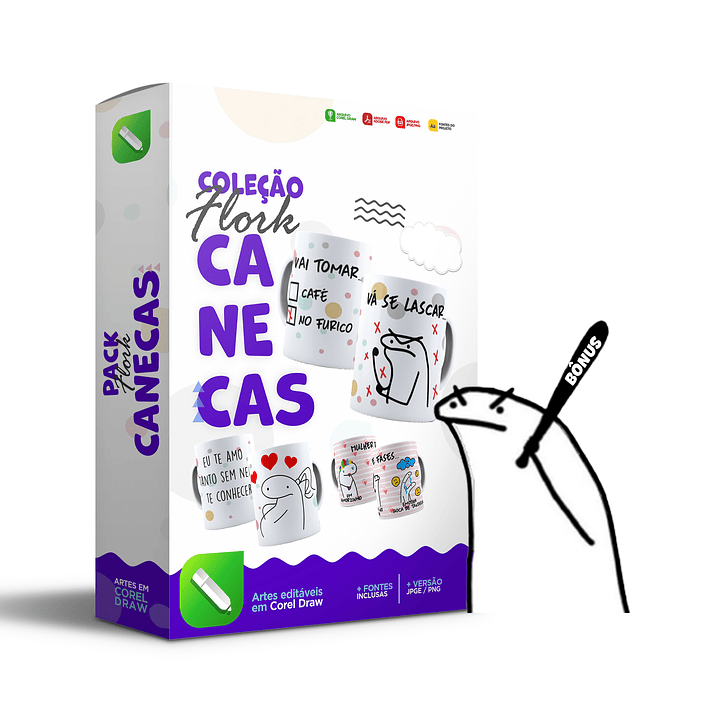 110 Artes Caneca Flork Editável em Corel Draw + Png 1