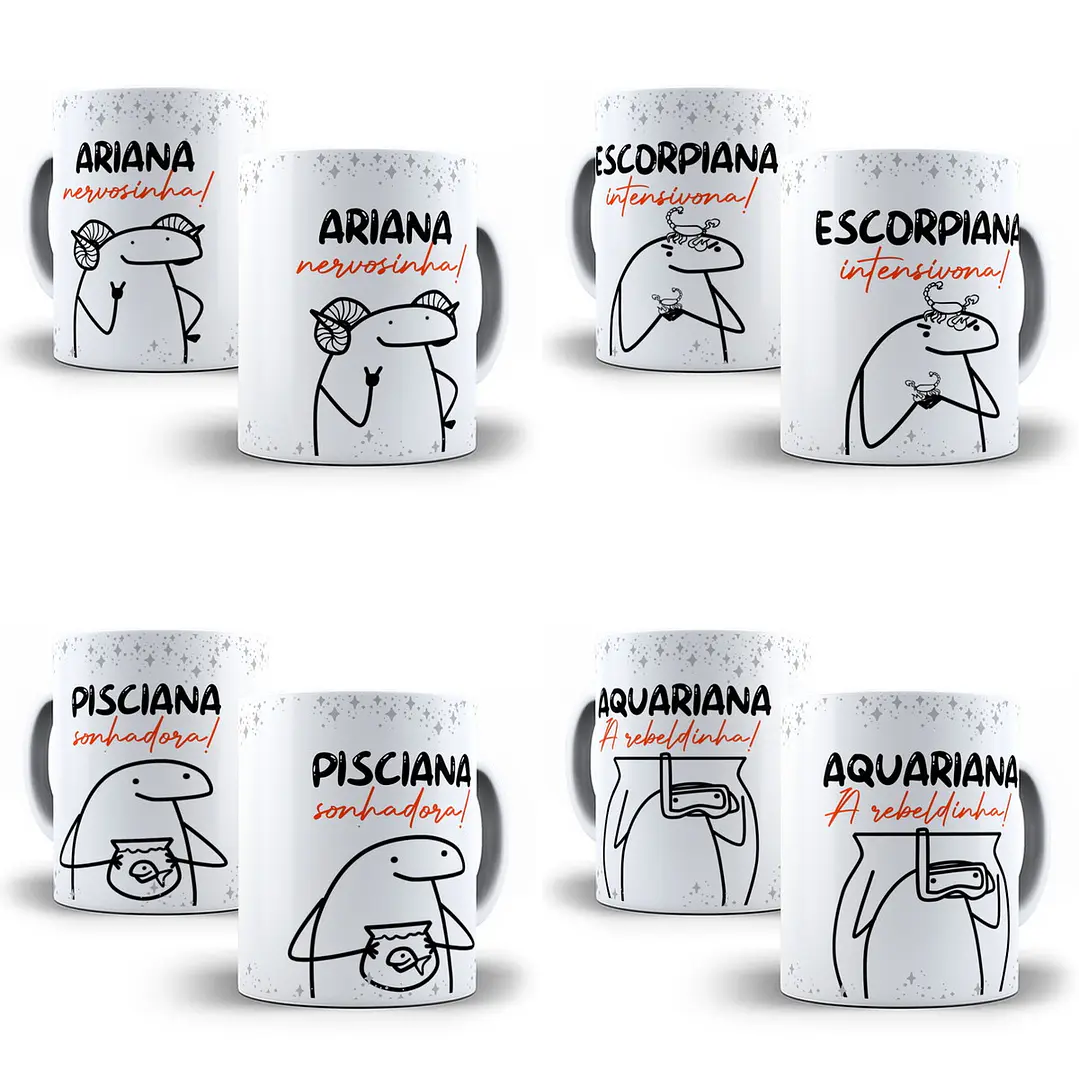 12 Artes Caneca Flork Signos 2.0 Arquivos Sublimação Jpge 1