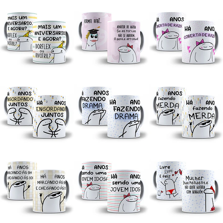 30 Artes Caneca Flork Memes Editável em Corel Draw + Png 2