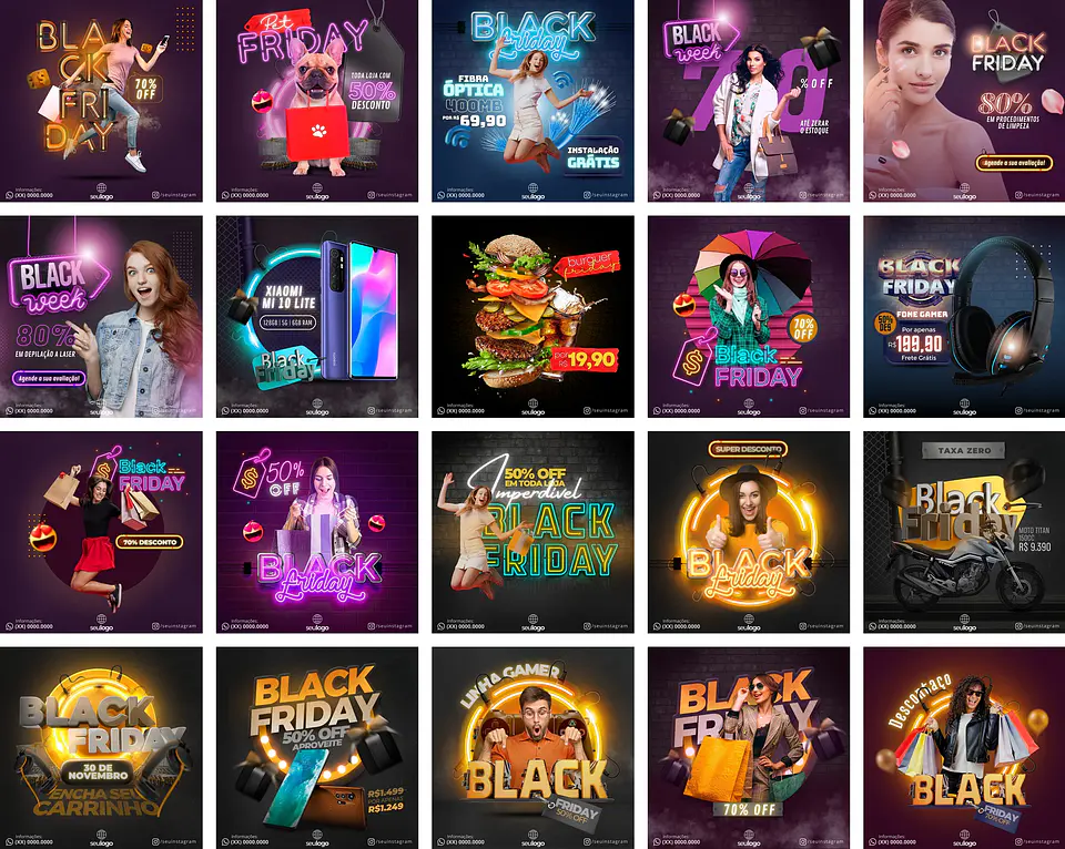 Pack Canva Black Friday Ofertas 3.0 Templates Editáveis 20 Artes + Bônus 1
