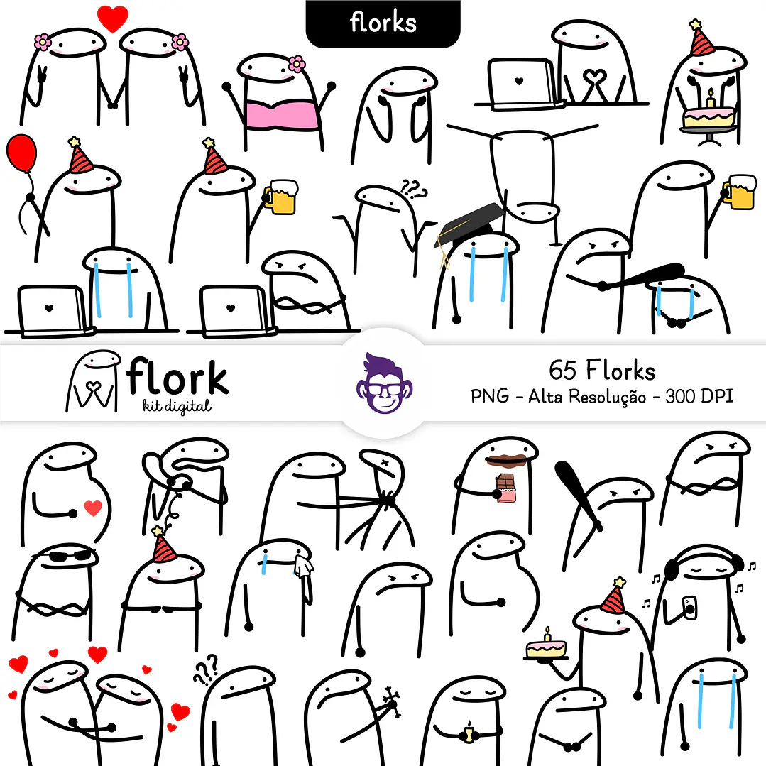 Kit Digital Flork Bento Memes sem fundo 519 Arquivos Png 3