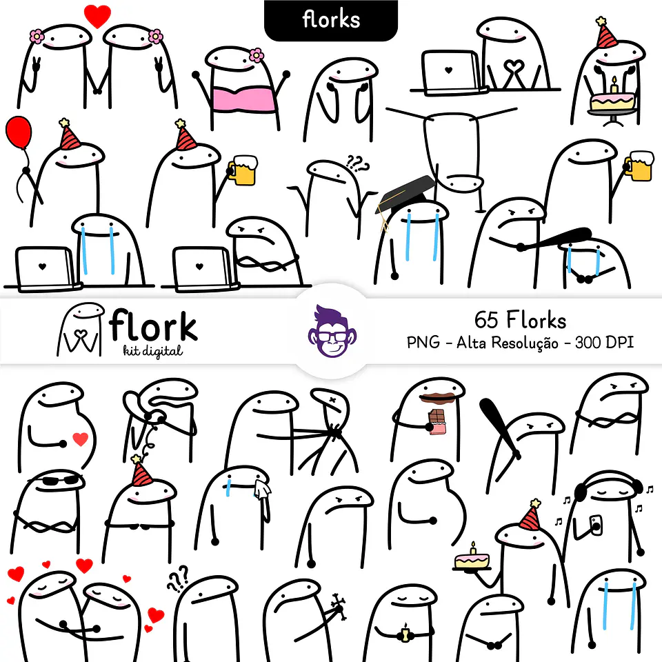 Kit Digital Flork Bento Memes sem fundo 519 Arquivos Png 3