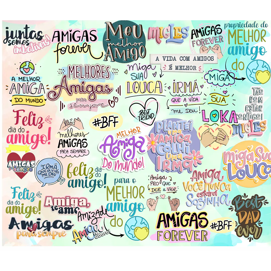 Kit Digital Lettering Frases Amizade Amigos Arquivos sem fundo Png  2