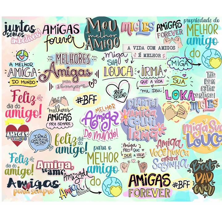 Kit Digital Lettering Frases Amizade Amigos Arquivos sem fundo Png  2