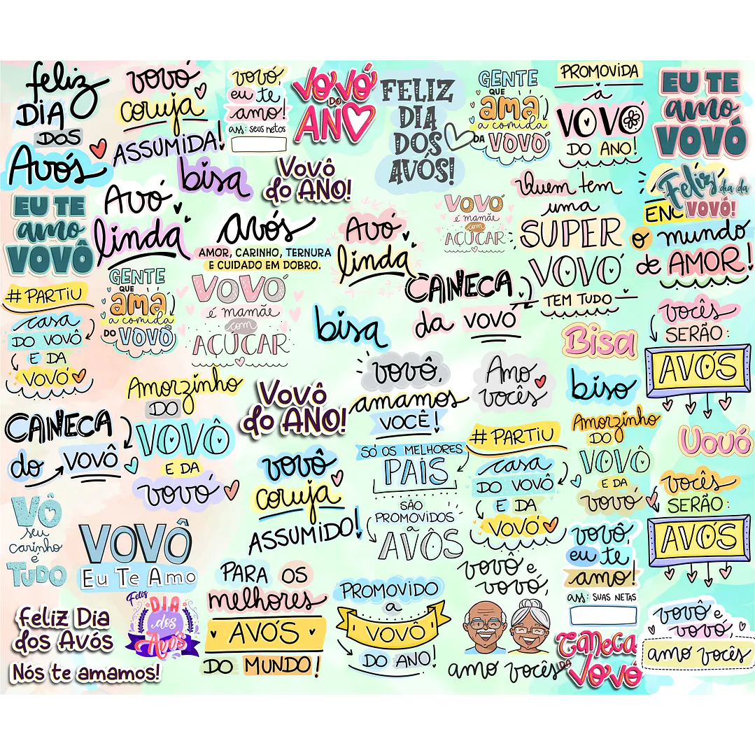 Kit Digital Lettering Frases Avos Avós Avô Avó Arquivos sem fundo Png 3