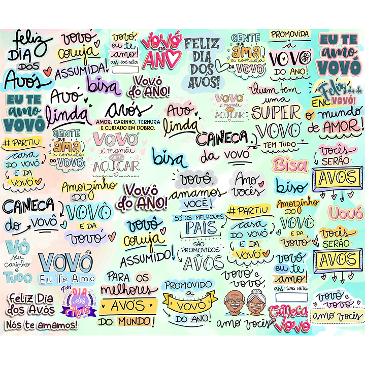 Kit Digital Lettering Frases Avos Avós Avô Avó Arquivos sem fundo Png 3