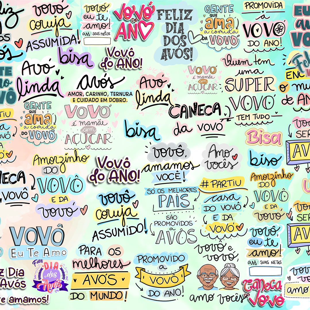 Kit Digital Lettering Frases Avos Avós Avô Avó Arquivos sem fundo Png 3