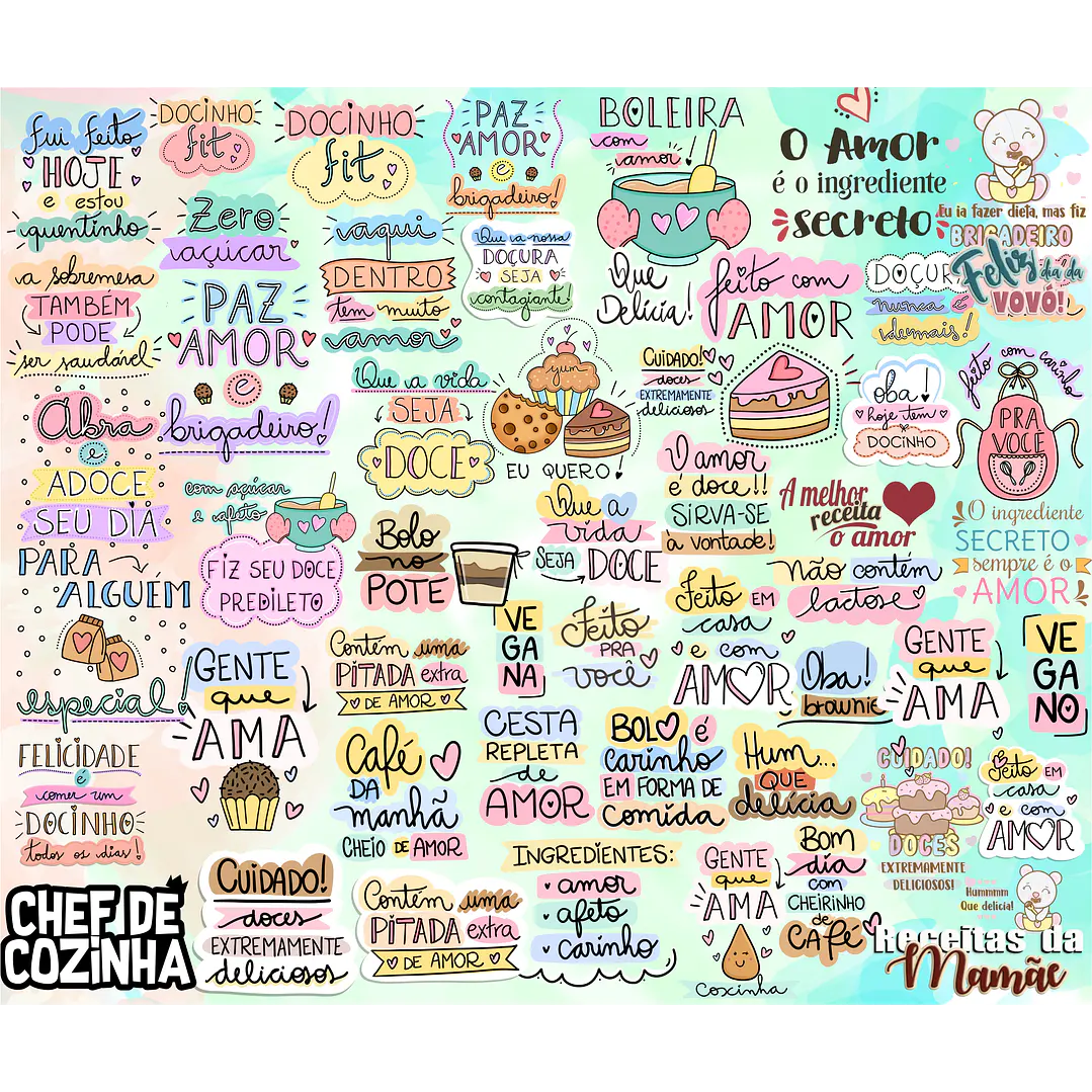 Kit Digital Lettering Frases Confeitaria Cozinheira Arquivos sem fundo Png 3