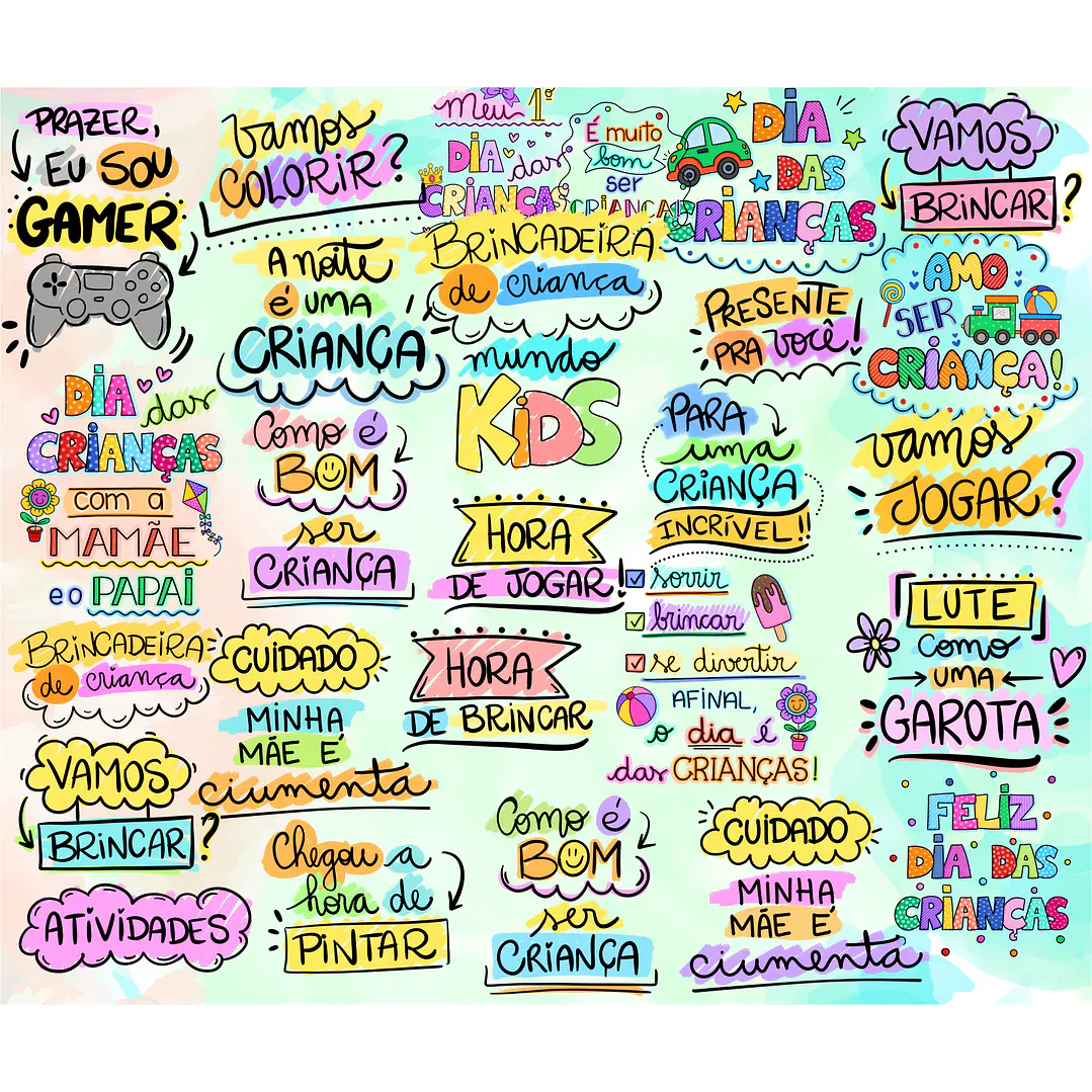 Kit Digital Lettering Frases Dia das Crianças Arquivos sem fundo Png 3