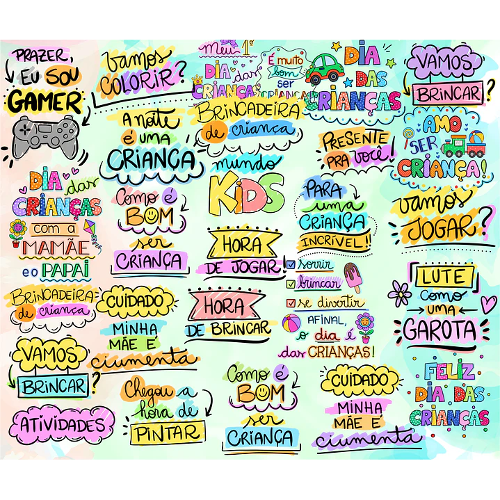 Kit Digital Lettering Frases Dia das Crianças Arquivos sem fundo Png 3