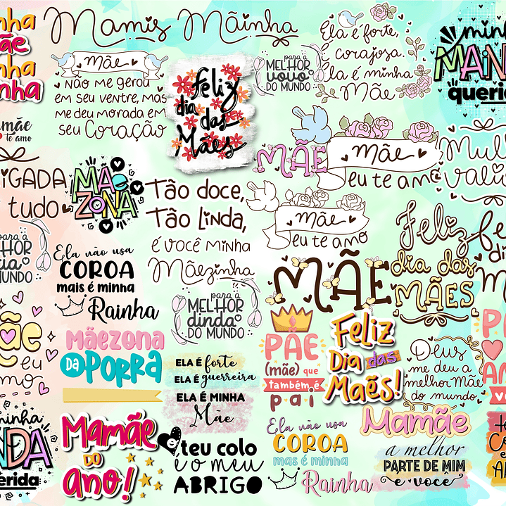 Kit Digital Lettering Frases Dia das Mães Arquivos sem fundo Png 2