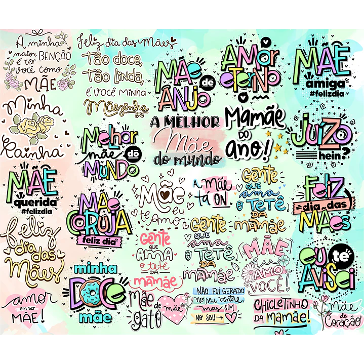 Kit Digital Lettering Frases Dia das Mães Arquivos sem fundo Png 3