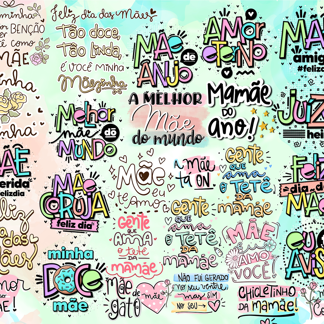 Kit Digital Lettering Frases Dia das Mães Arquivos sem fundo Png 3