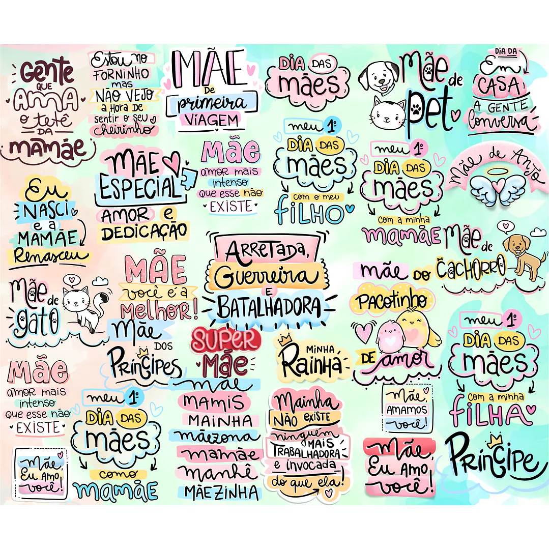 Kit Digital Lettering Frases Dia das Mães Arquivos sem fundo Png 4
