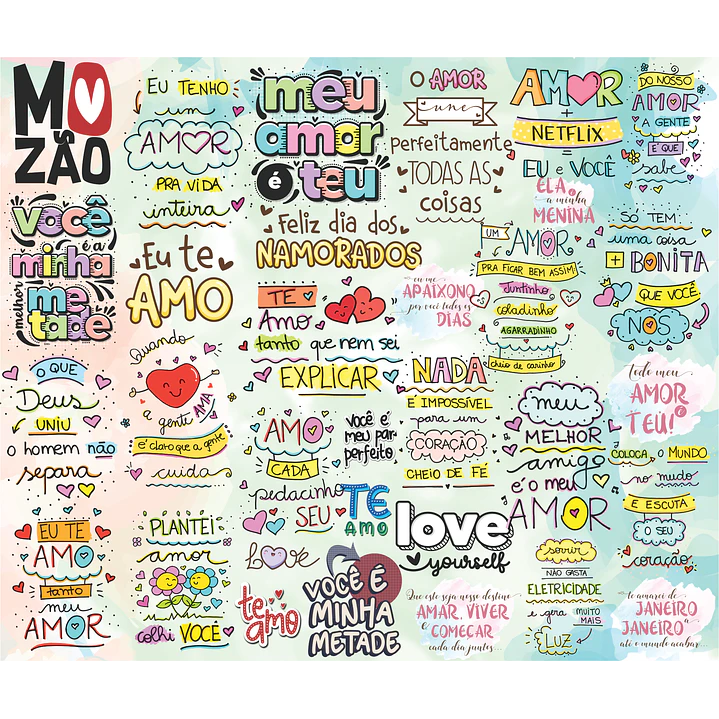 Kit Digital Lettering Frases Dia dos Namorados Arquivos sem fundo Png 2