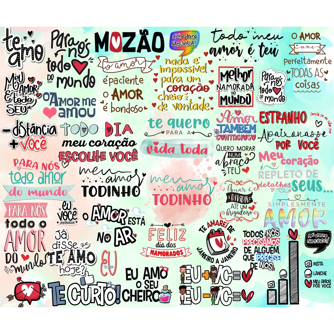 Kit Digital Lettering Frases Dia dos Namorados Arquivos sem fundo Png 3