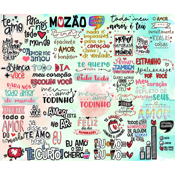Kit Digital Lettering Frases Dia dos Namorados Arquivos sem fundo Png 3